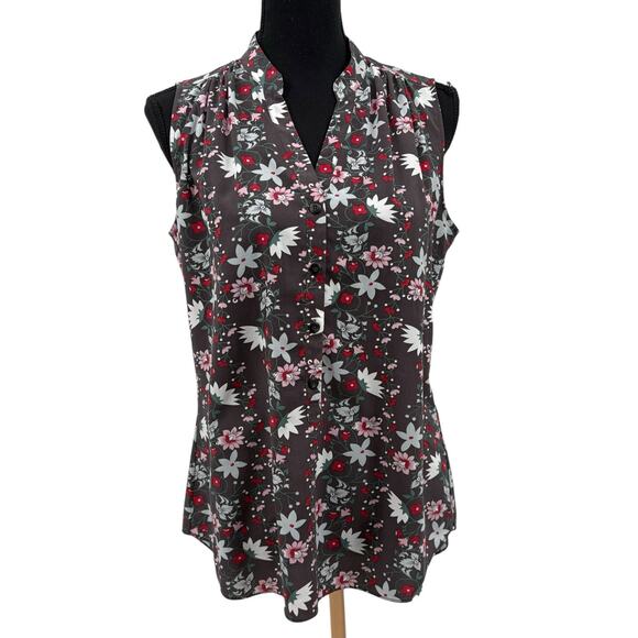Cabi Womens Plaza Fiesta Floral Gray Sleeveless‎ Button Front Career Work Blouse - Picture 1 of 7